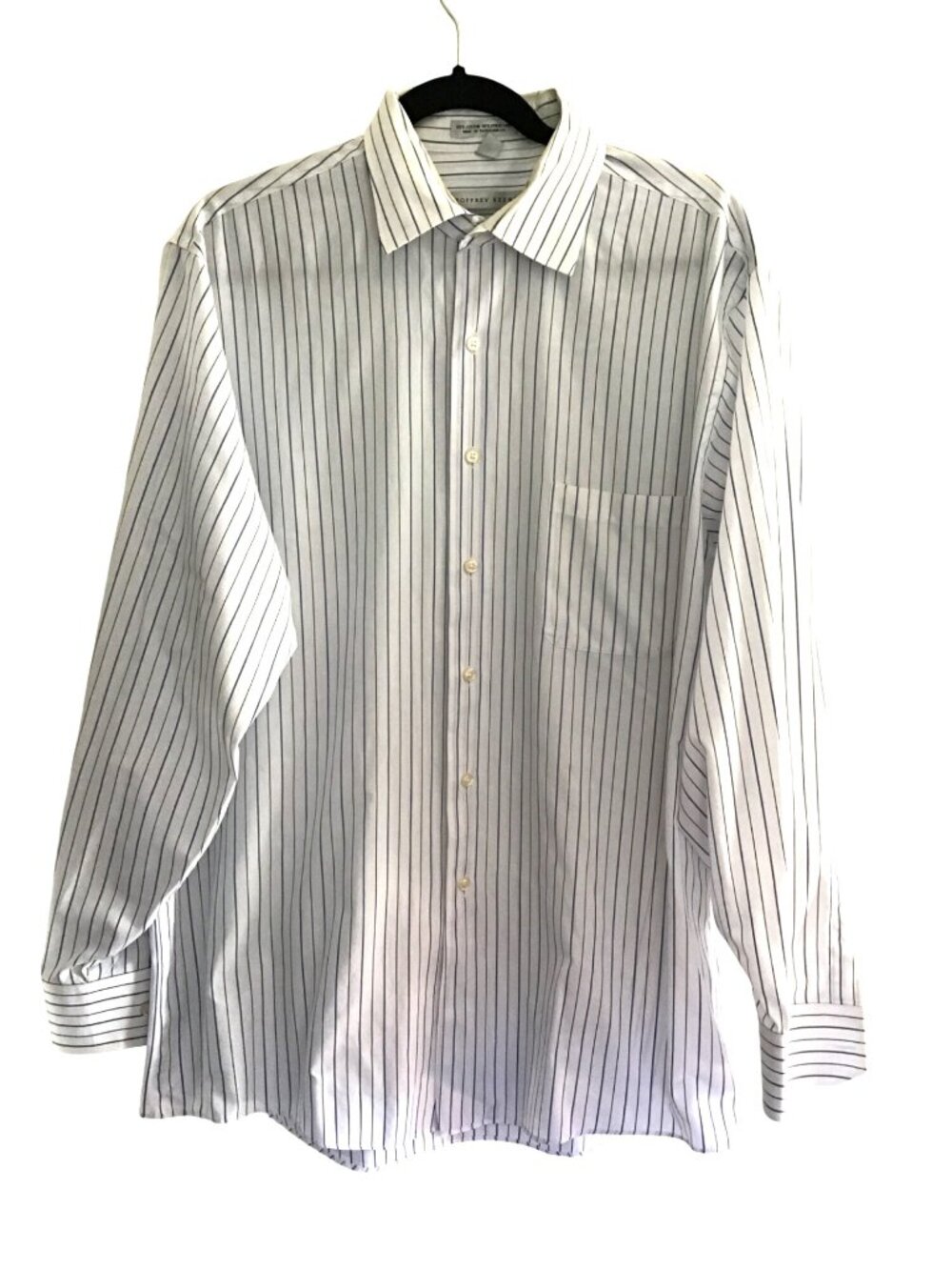 GEOFFREY BEENE-MEN STRIPED WHITE/BLUE LONG SLEEVE BUTTON-DOWN SHIRT SIZE NECK 17